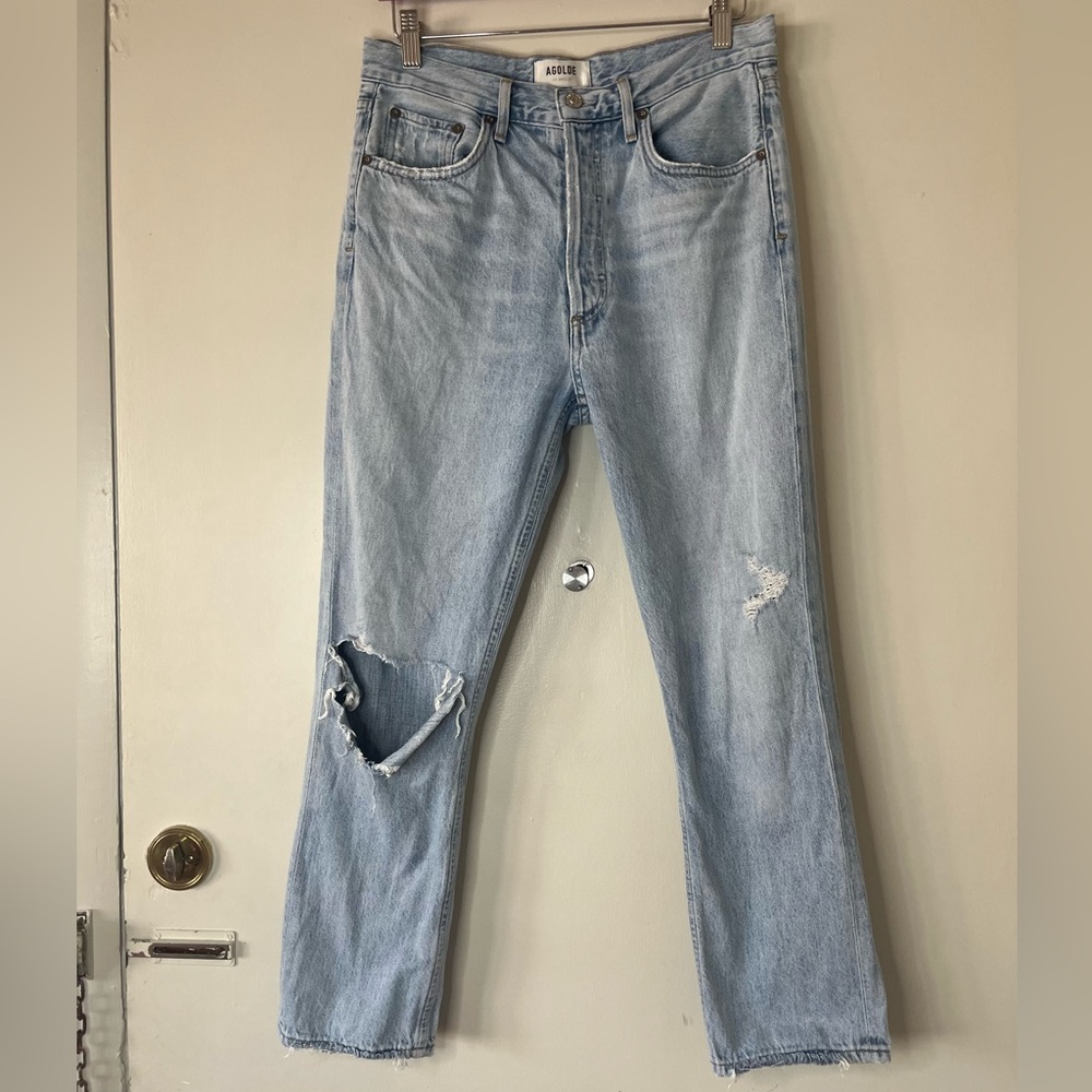 Agolde Riley High Rise Straight Crop Jeans in Shatter Size 28